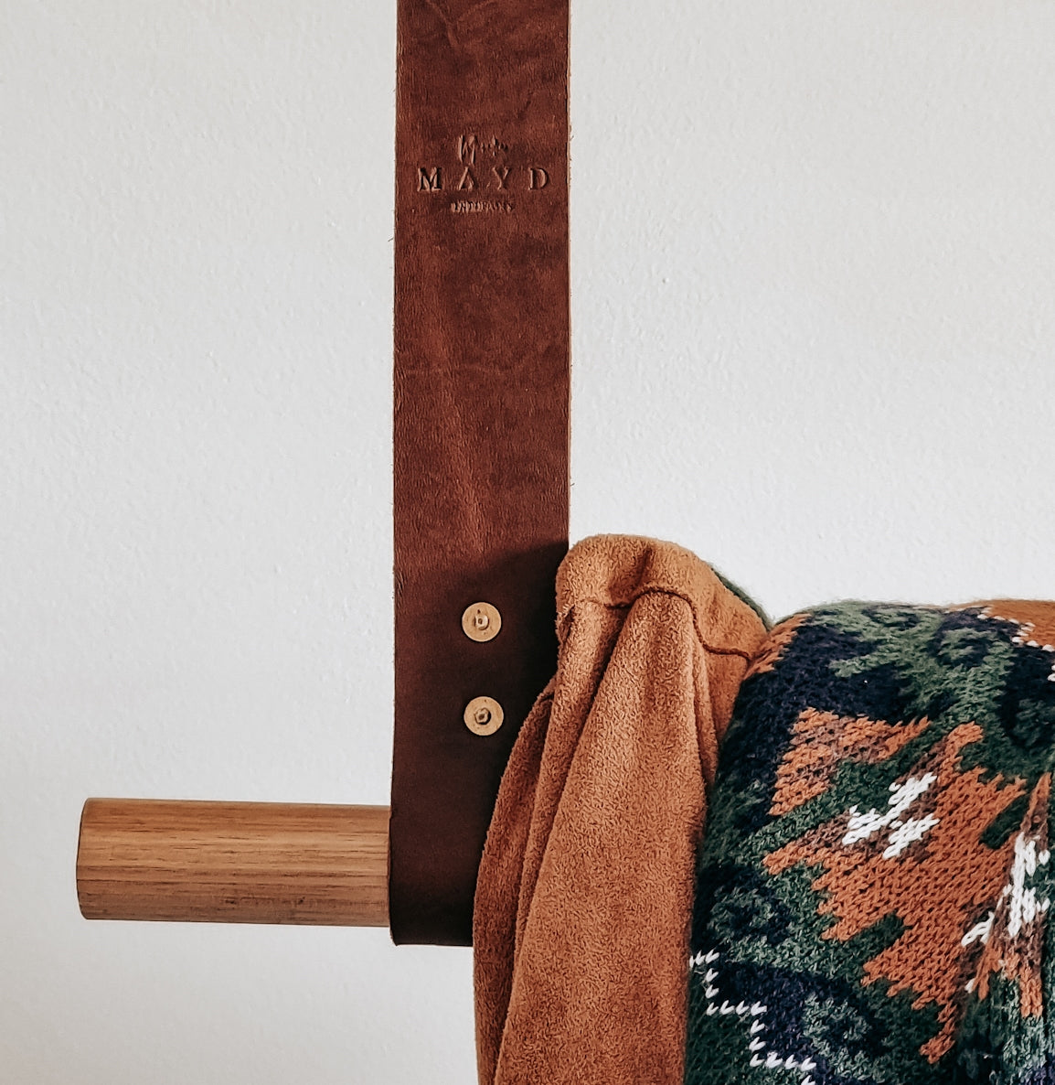 Laundry Timber & Leather Garment Hanging Rail