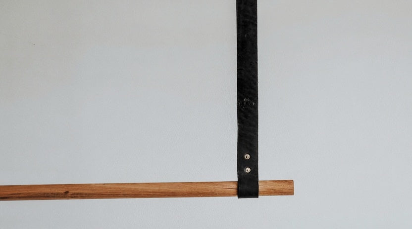 Wardrobe Hanging Rail - Black Leather & Timber