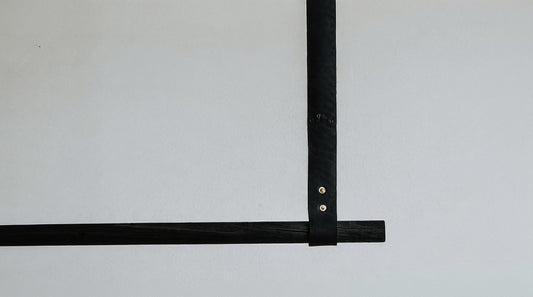 Laundry Garment Hanging Rail - Black Leather & Timber