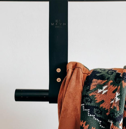 Wardrobe Hanging Rail - Black Leather & Timber
