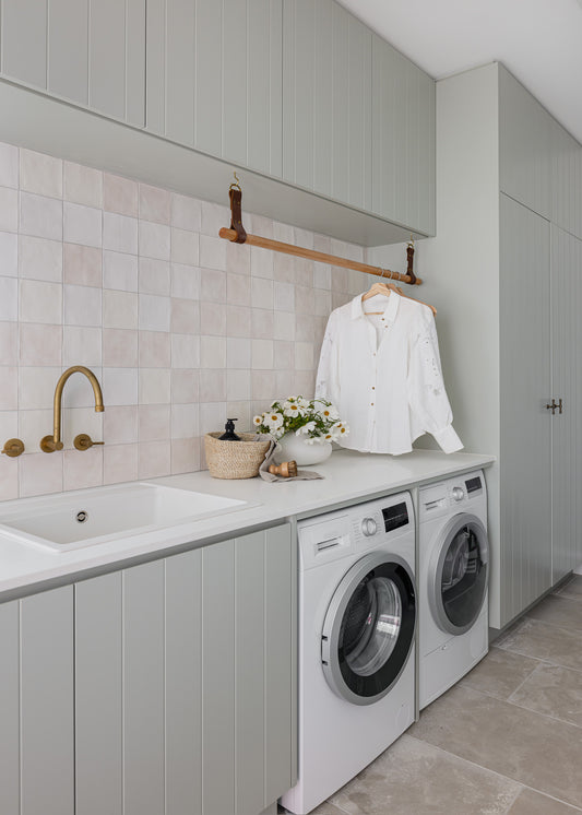 Laundry Timber & Leather Garment Hanging Rail