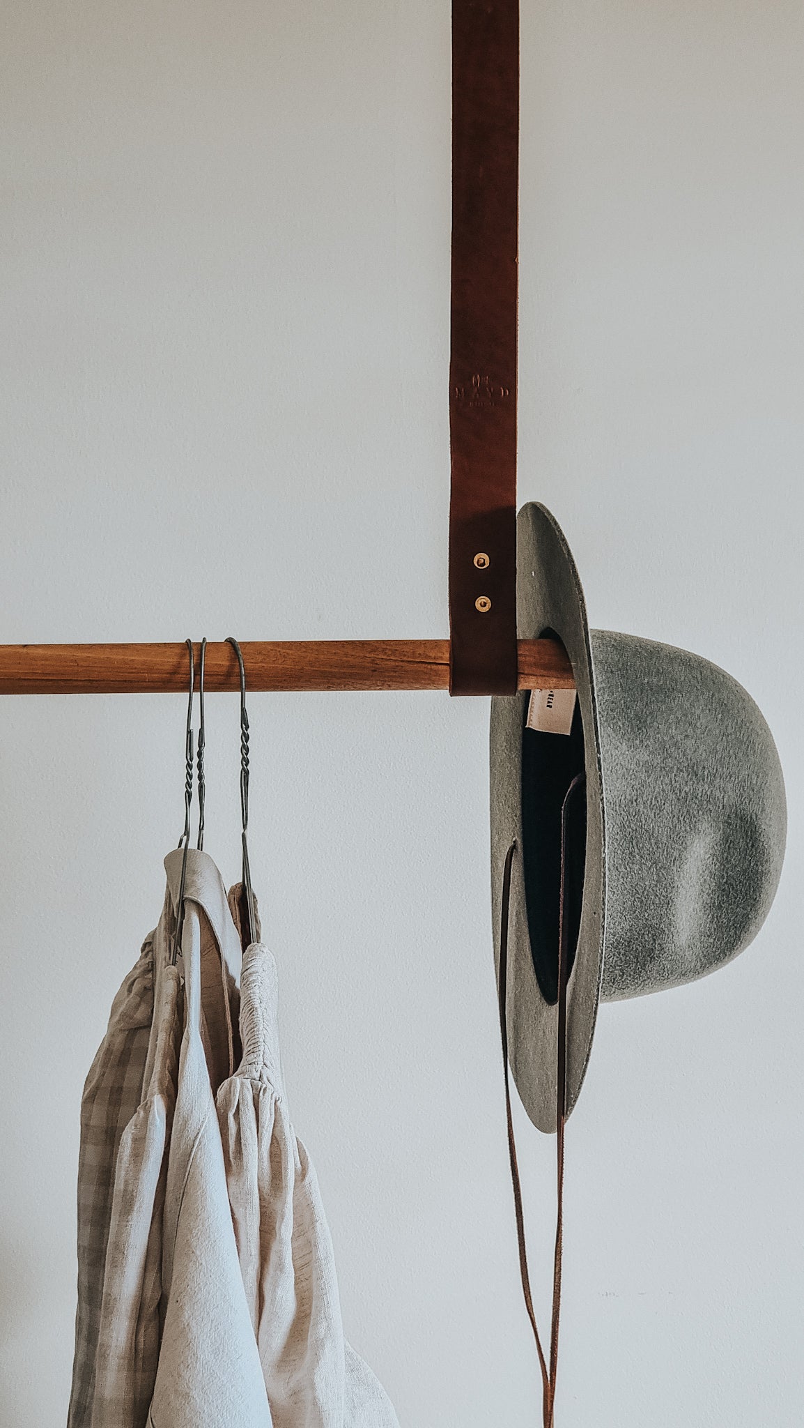 Timber & Leather Laundry/Wardrobe Hanging Rail