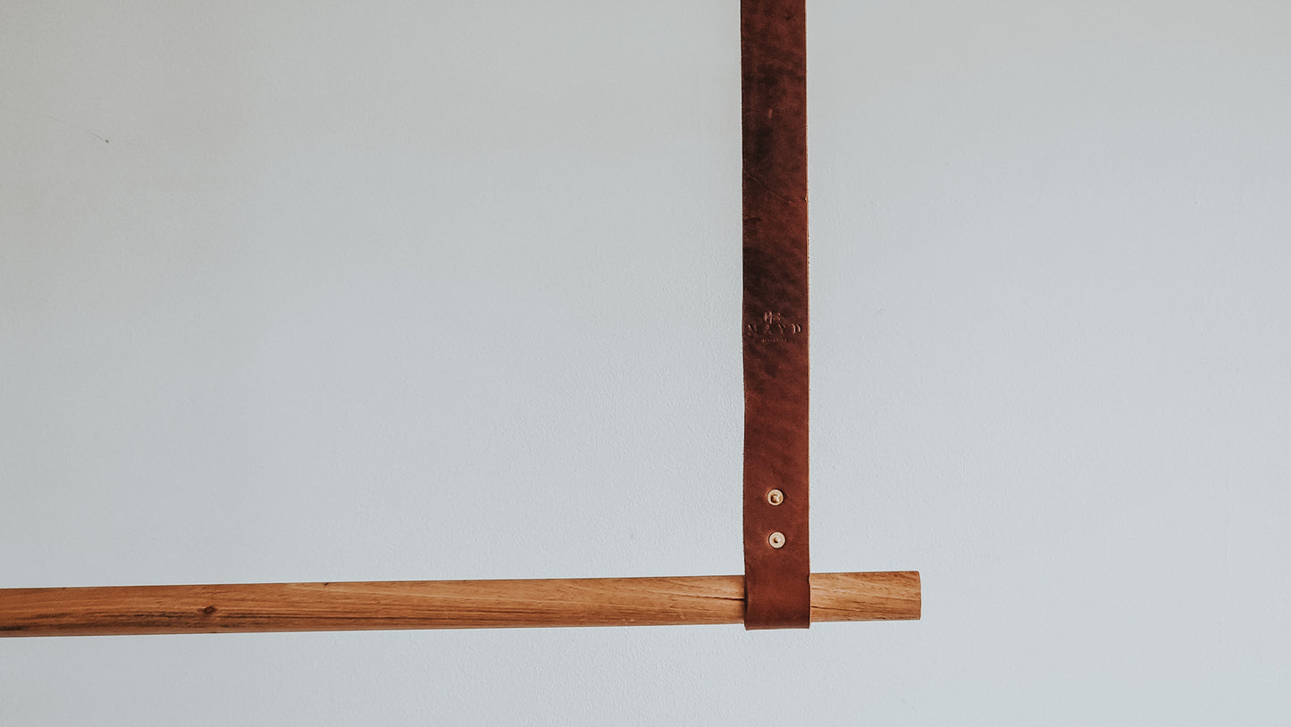 Timber & Leather Laundry/Wardrobe Hanging Rail